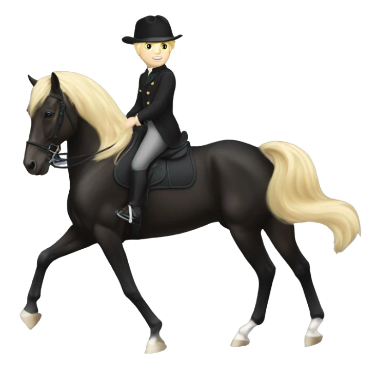 Blonde boy riding black dressage horse sticker