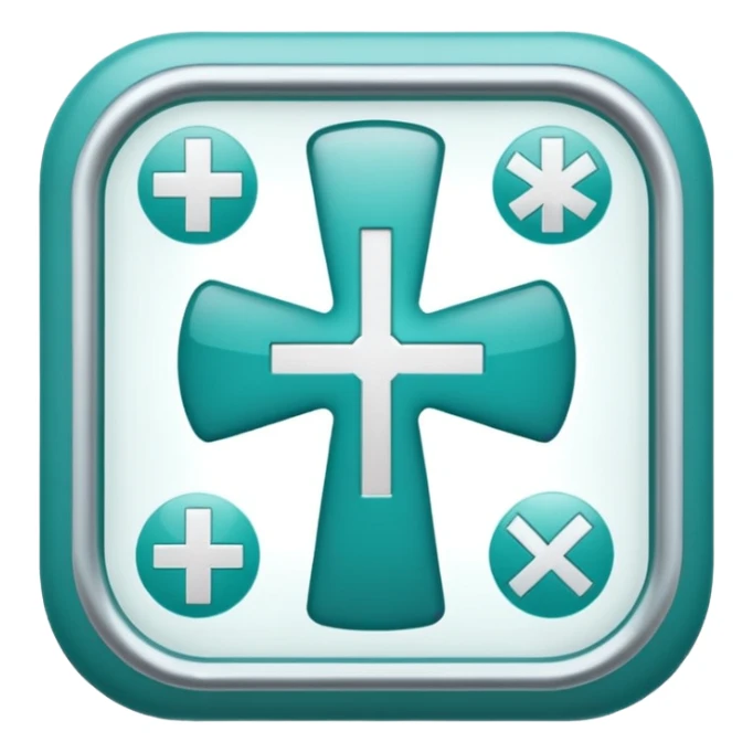 Emoji-style icon representing disease detection using a medical cross, scan frame, and health signal. Clean, friendly, rounded design, clear at small sizes, teal and white accents, no text, transparent background. sticker