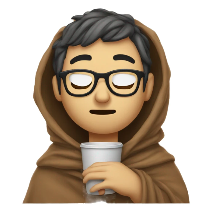 Guy in glasses inside a blanket sipping coffee eyes closed sticker