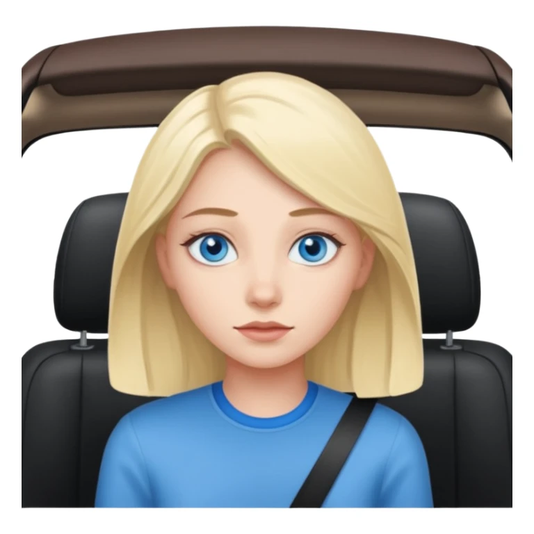 girl in car interior with blue eyes sticker