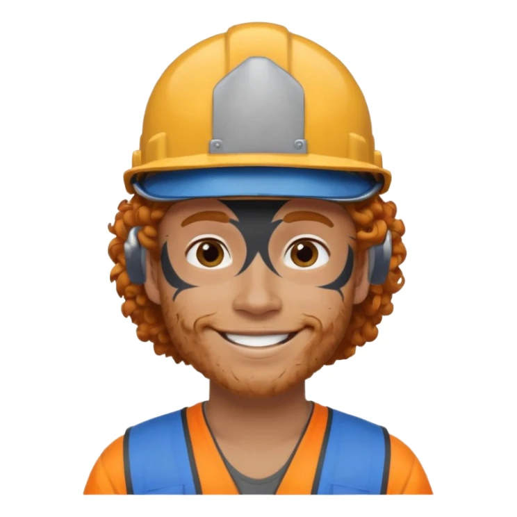 construction worker man ginger curly hair, blue helmet, very heavy dark face tattoo sticker