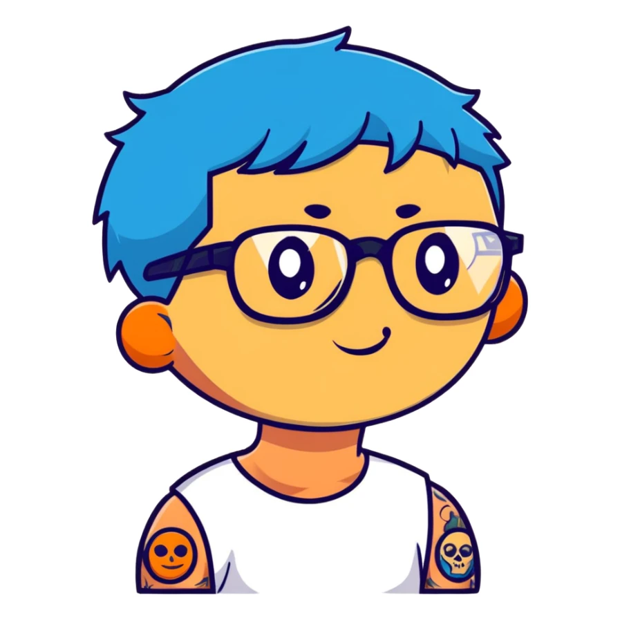 character with blue hair, glasses, and tattoos sticker