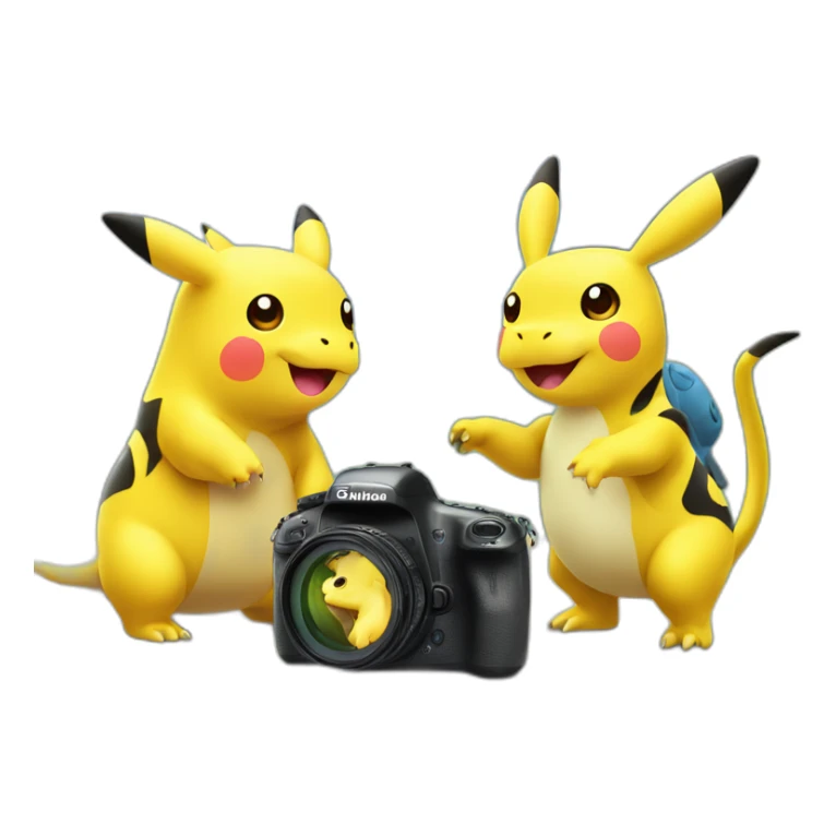 pikachu cow dinosaur hippo taking photo together sticker
