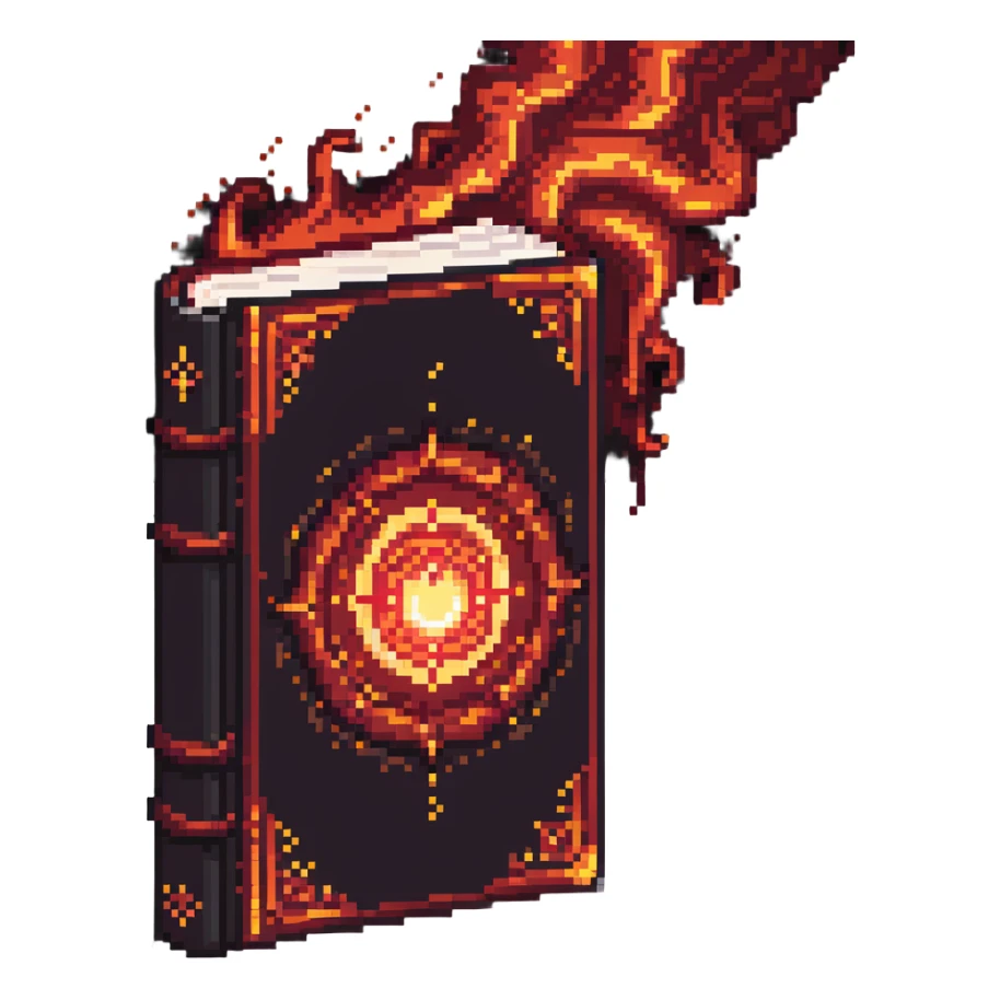 red cursed book with a glowing spell effect swirling around it sticker