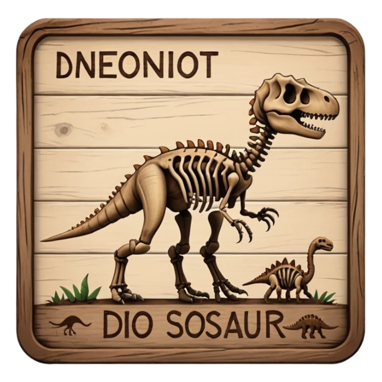Dinosaur Signboard – Wooden board with a dinosaur skeleton drawing sticker