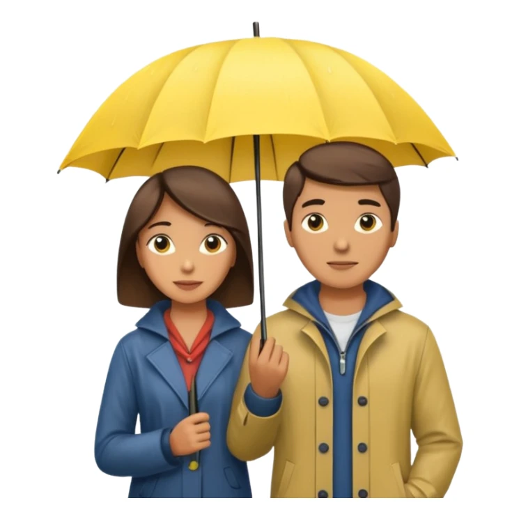 Couple under yellow umbrella, City Rain Scene. sticker