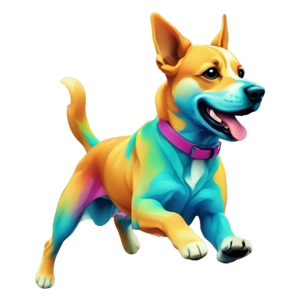 Vector art of a dog running made of vector multicoloured gradient shapes abstract shapes vector art sticker