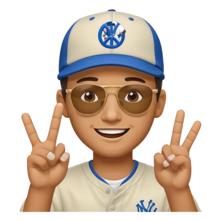 Cool hip guy with NY baseball cap and sunglasses doing a peace sign with one of his hands sticker