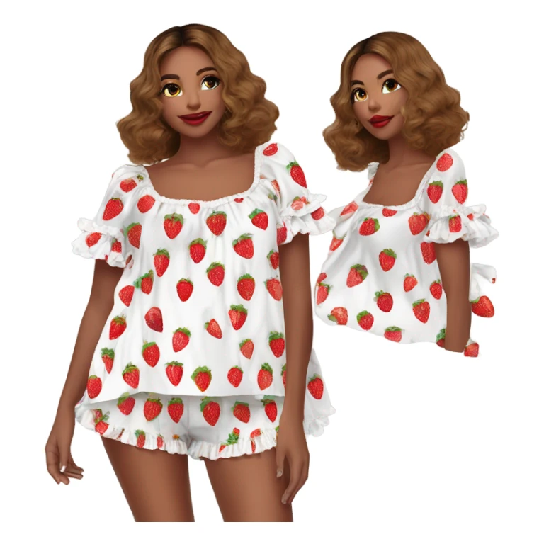 coquette strawberry babydoll blouse with ruffle sleeves and bottom sticker