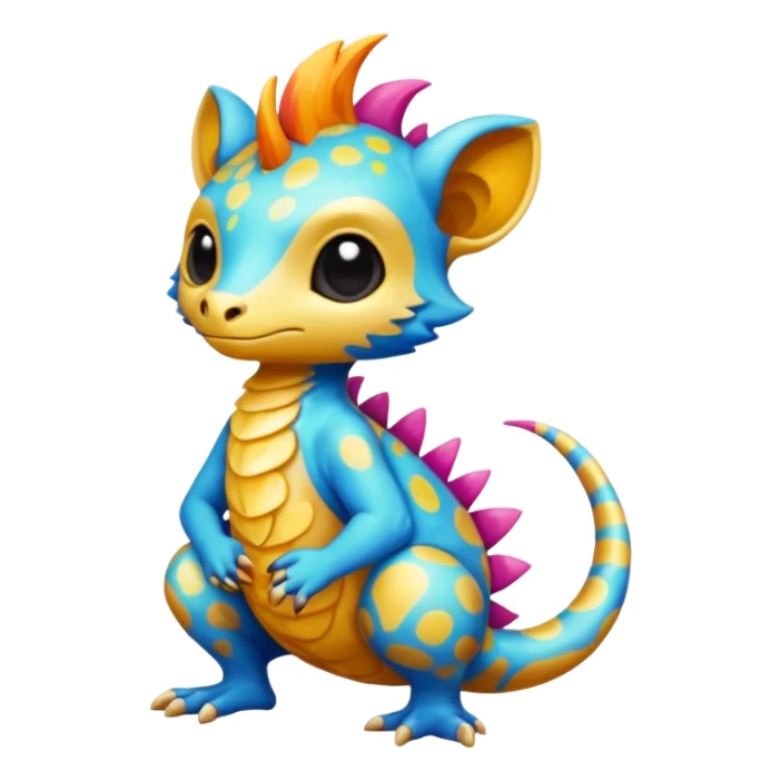 a colorful edgy cute vernid-fionbri-creature with splash patterns full body sticker