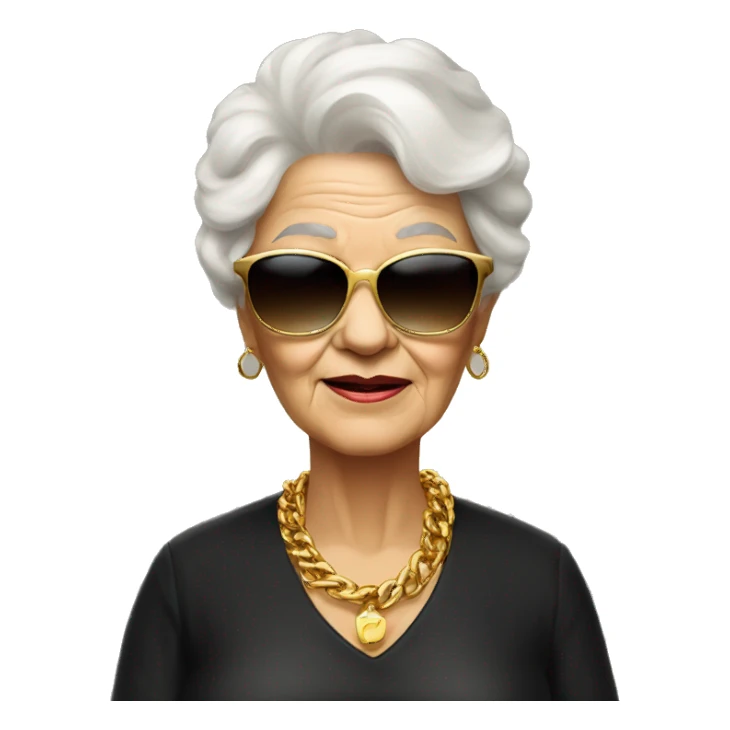 rich cool grandma in black sunglasses with a gold chain sticker