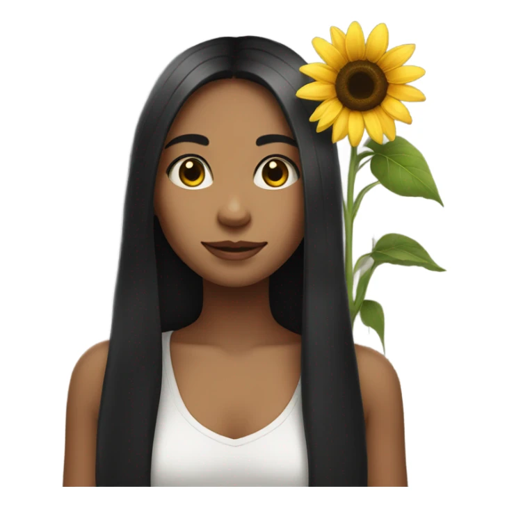 Straight long black hair girl with sunflower sticker