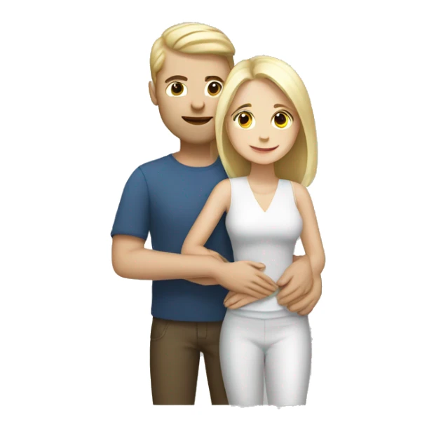 White blonde woman and brunette, man, couple hugging, full body sticker