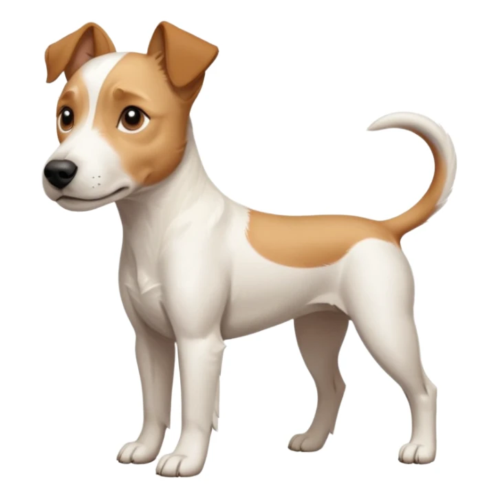 a full body facing front on of a buff white parson russell terrier looking dog the size of a kelpie with light brown long ears resting on its face and a light brown patch above one eye and a large snout. the rest of the dog is completely white.  sticker