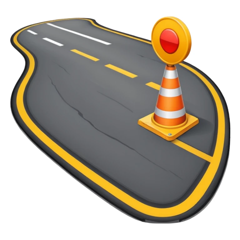 Emoji-style illustration of road surface repair, flat vector look, bold outlines, minimal details, no background. sticker