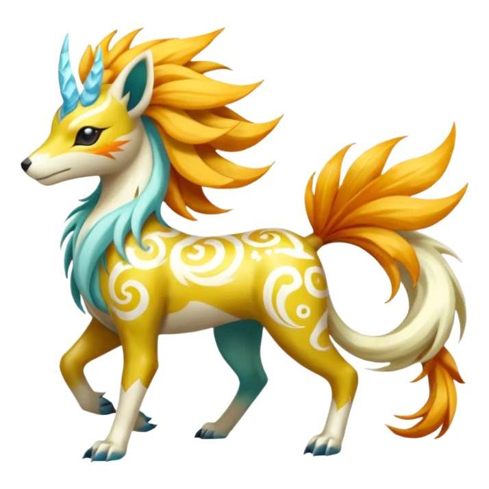 Tropical Tiny Marked Patterned Tribal Shiny Albino Painted Oriental Asian Patterned Tropical Exotic Toxic Suicune-Meloetta-Solgaleo-Rapidash-Arcanine-fusion-hybrid-creature (full body) sticker