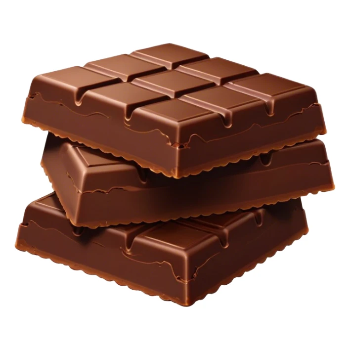 Cinematic silky dark chocolate bar, broken into perfect squares, rich cocoa tones, slightly melting edges, fine texture and decadent shine, warm golden highlights, tempting and rich. sticker