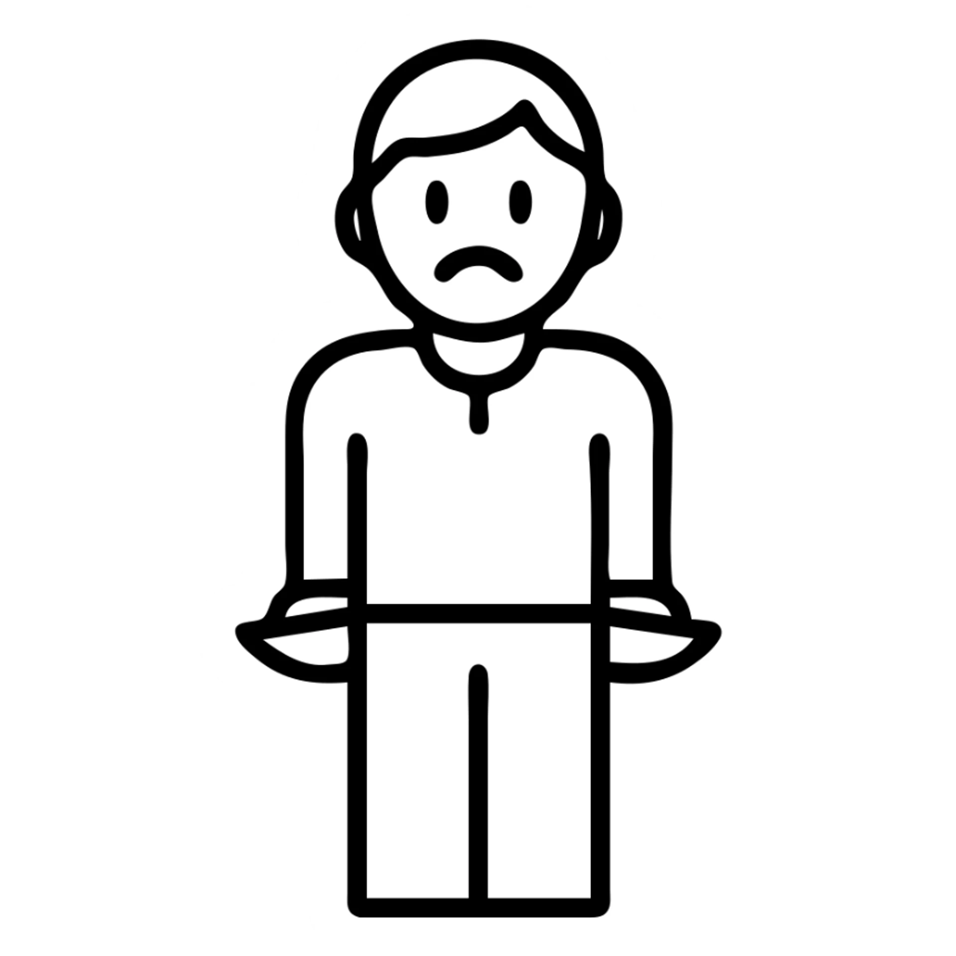 sad man with empty pockets black outlined icon sticker