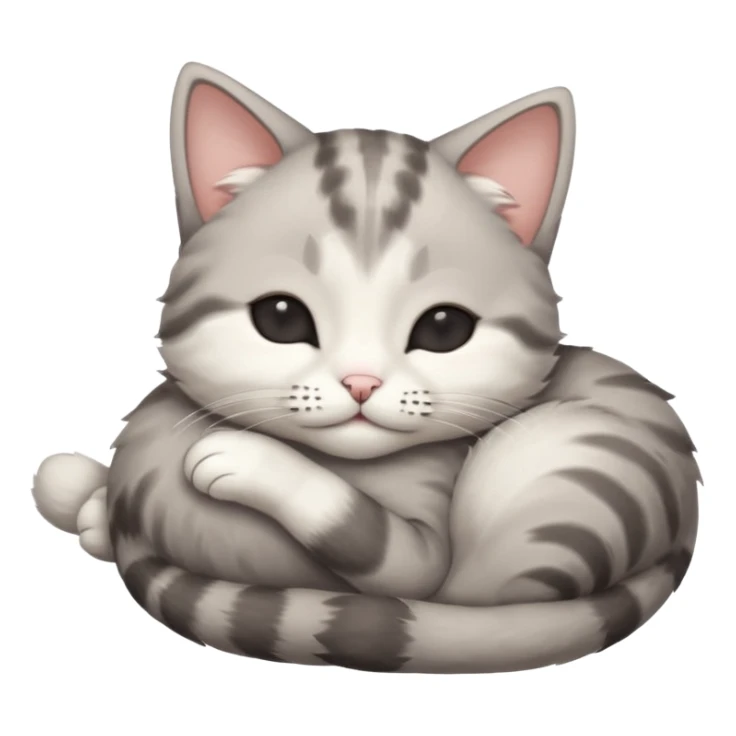 grey and white small cat with eyes closed lying down upside down with its head resting on its curled paw sticker