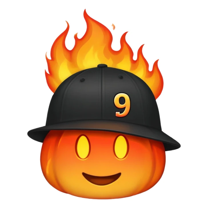 black cap on fire with number “9” on it sticker