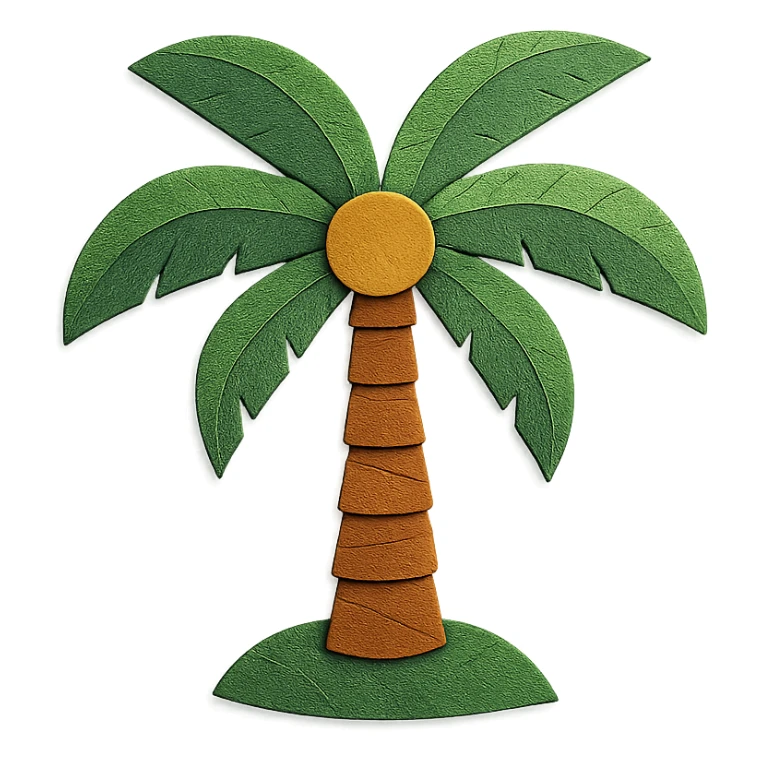 palm tree with layered paper effect on a white background, paper-craft style sticker