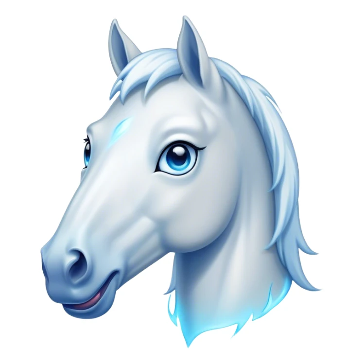 Cinematic Comical White Horse Portrait Emoji, Head tilted dramatically with an exaggeratedly amused expression, featuring a striking white fur with a glossy finish and wide, expressive blue eyes filled with playful disbelief, Simplified yet hilariously expressive features, highly detailed, glowing with a slightly sassy glow, high shine, dramatic yet playful, stylized with an air of cheeky mischief, bright and endearing, soft glowing outline, capturing the essence of a spirited and over-the-top horse, so meme-worthy it feels like it could side-eye its way into internet fame instantly! sticker