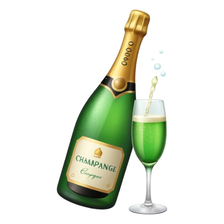 green champagne bottle with white paper sticker