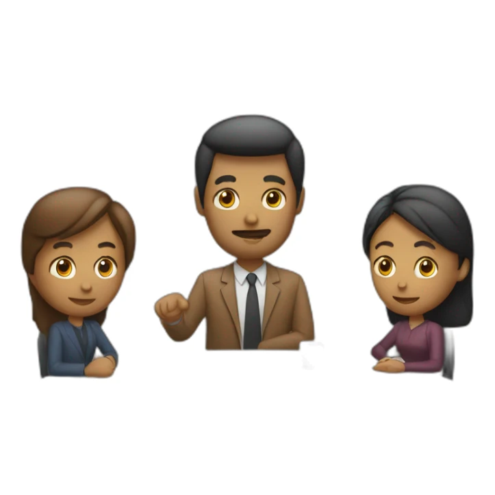 two person, interviewer and a brown person, talking, 4K, high-detailed, with table, face to face sticker