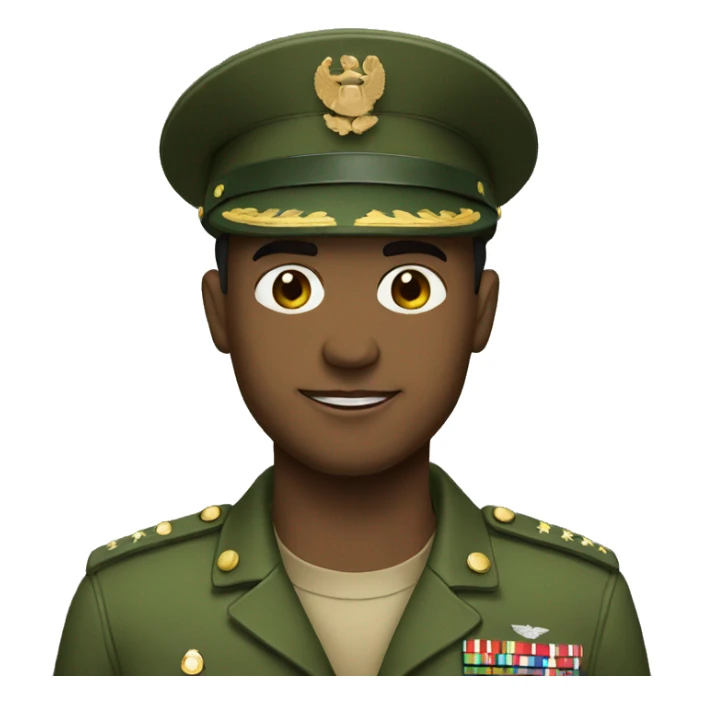 military man with green uniform and cap sticker