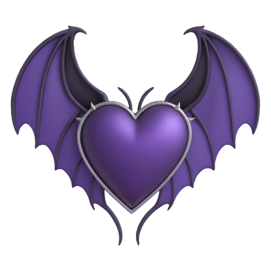 gothic heart, deep purple satin texture, silver bat wings, mysterious and dark sticker