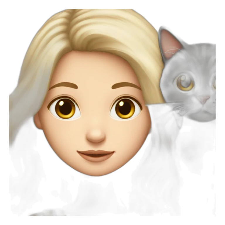 Girl-long-hair-brunette-and-cat-angora-white sticker