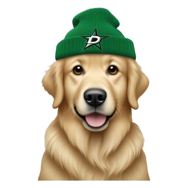 Golden retriever wearing dallas stars winter hat sticker