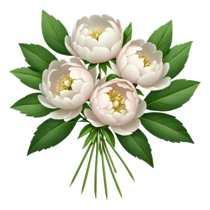 White bouquet of peonies and green leaves  sticker