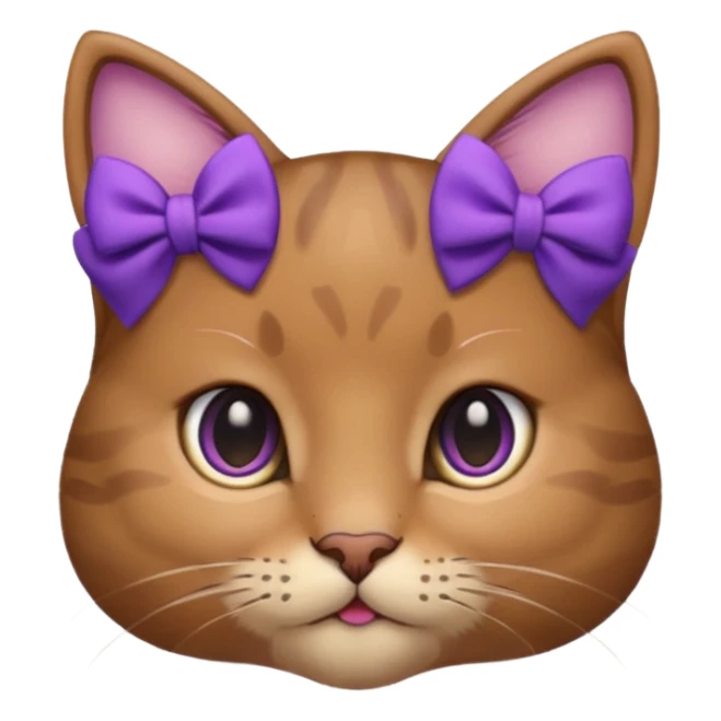 Brown kitty with a one purple bow on the side of her ear sticker
