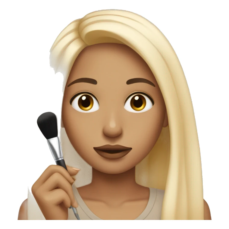 Girl with straight blonde hair brown eyes doing makeup sticker