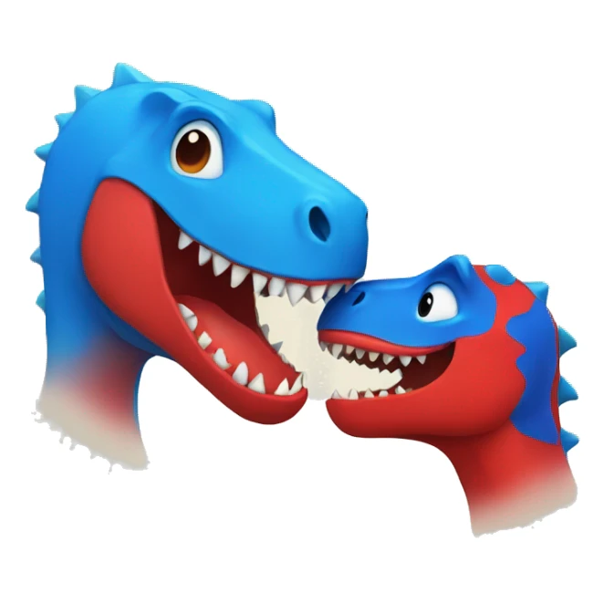 One blue and one red dinosaur kissing each other  sticker