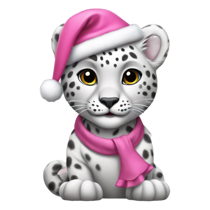 a white snow leopard wearing a pink christmas hat and dress sticker