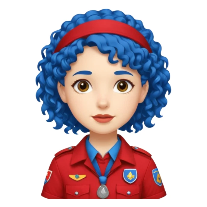 scout girl with red scout uniform, blue curly haired sticker