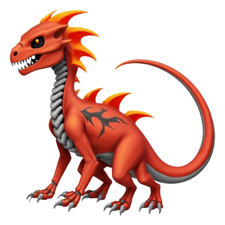 Skull-faced, skeletal Charmeleon-Zeraora-Salandit-fusion sticker