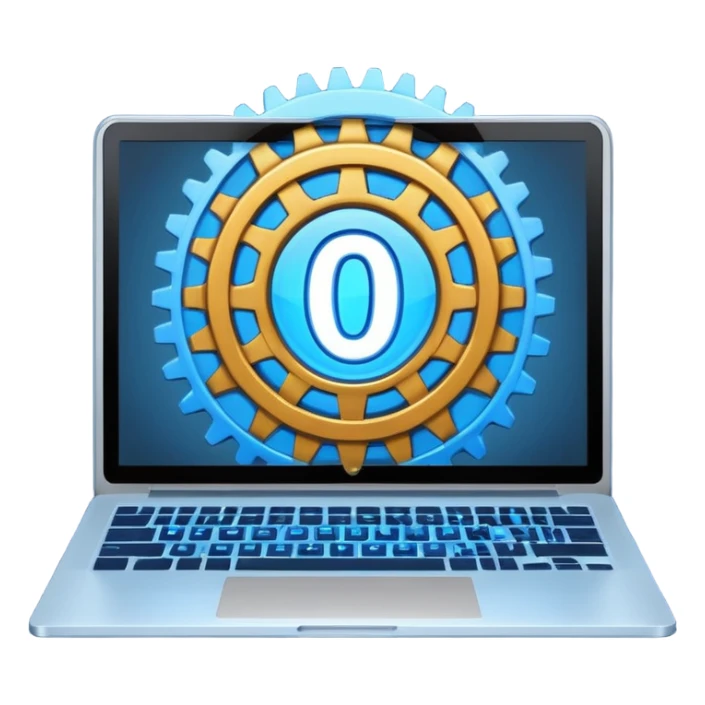 laptop screen with number 0 and a gear sticker