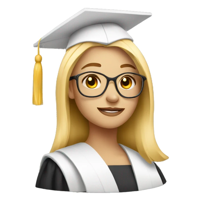 White skin blond female student with phd graduation hat sticker