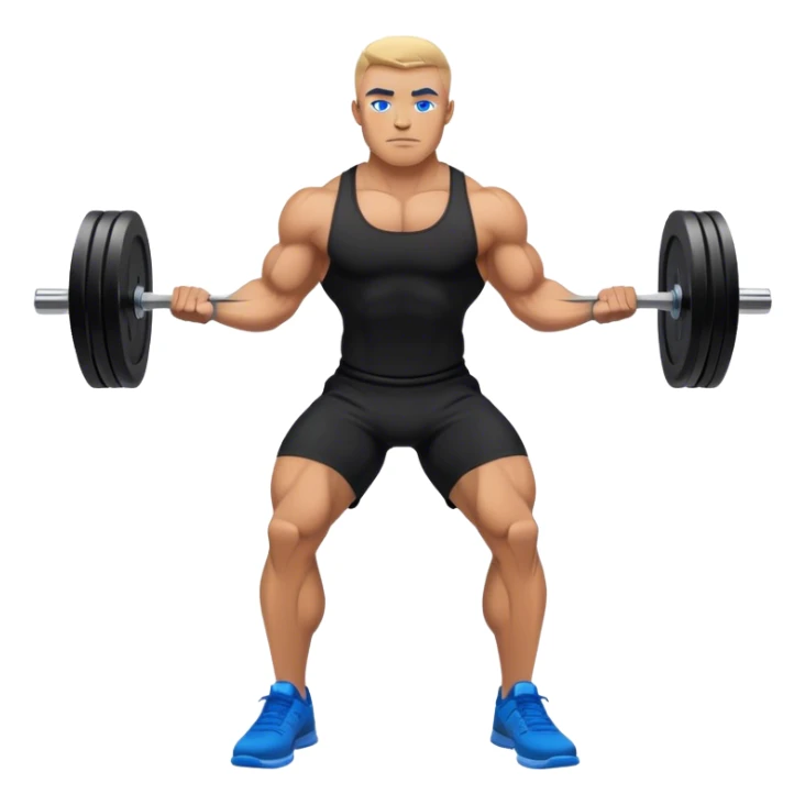 jacked man black clothes blue shoes barbell squats sticker