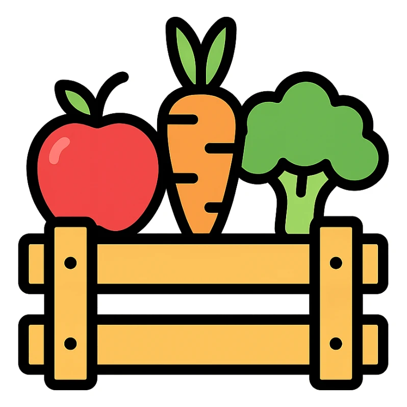 colored icon of a crate with produce representing goods sticker