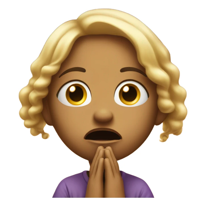 Moaning emoji with tears and hands praying to the sky sticker