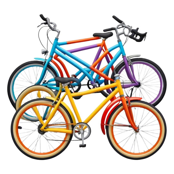 Ad-hoc solution that is built of several different bicycles of different colors and types. Bicycles are connected into weird looking shape. sticker