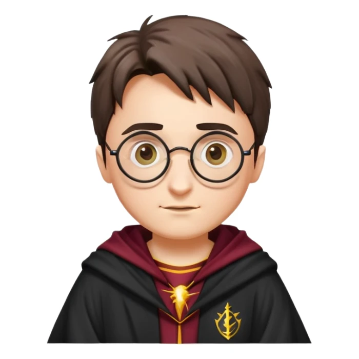 Harry Potter with round glasses, lightning scar, and wizard robes sticker