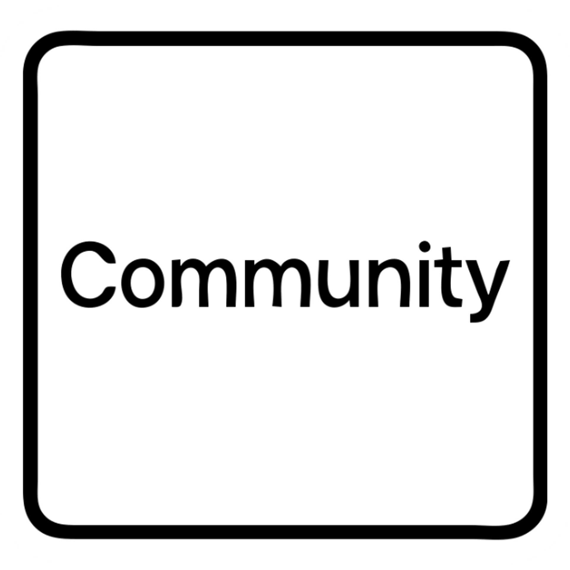the word 'Community' in a square, minimalist sans-serif, black and white, clean and professional sticker