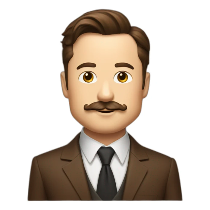 elon musk with mustach and goatie in a brown suit sticker