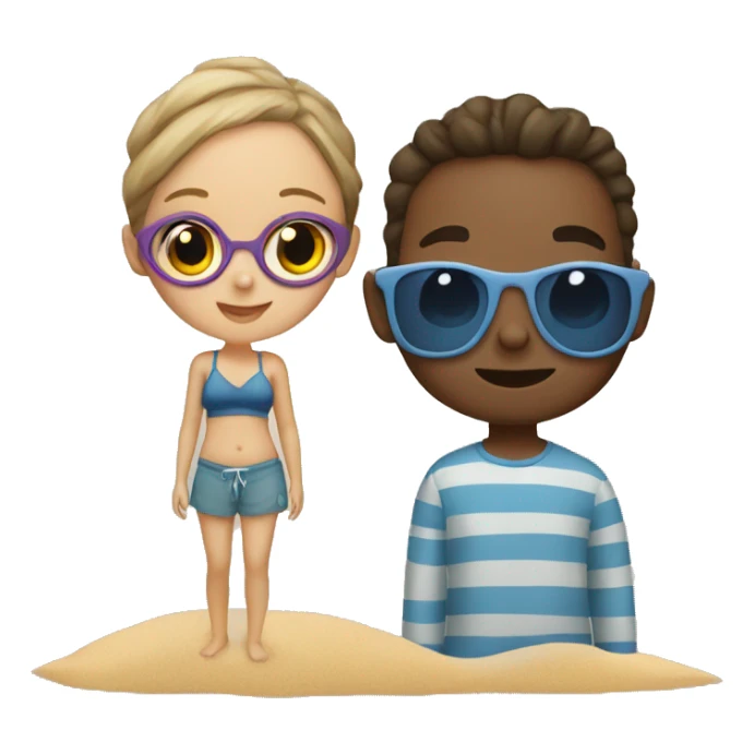 girl and boy on the beach sticker