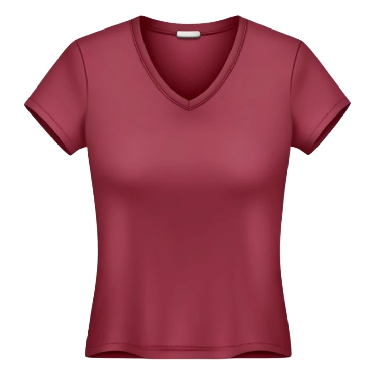 single wine red fitted v-neck t-shirt, cropped length, simple clean isolated garment only, no accessories, plain white background sticker